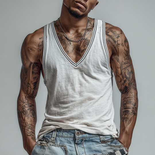 Men's Cotton Blend Loose V-Neck Tank Tops DTT25062309