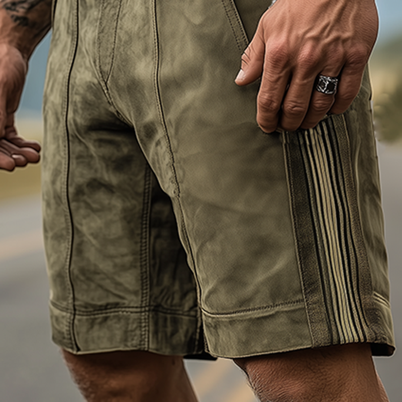Men's Summer Fashion American Western Tough Suede Stitching Ribbon Casual Shorts DTT25061220