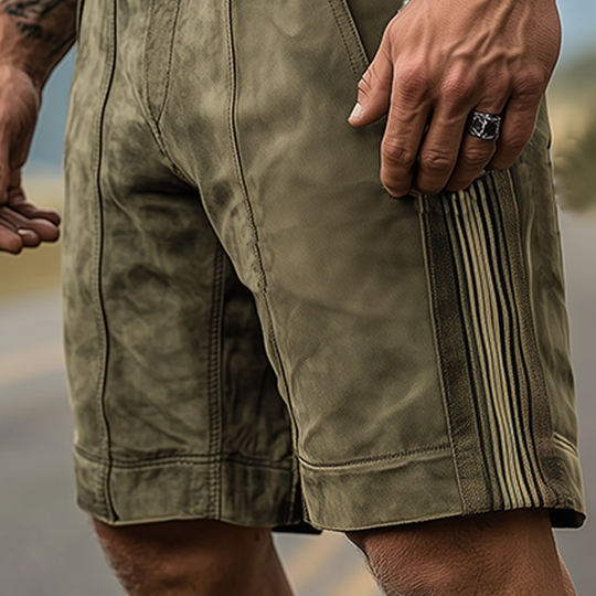 Men's Summer Fashion American Western Tough Suede Stitching Ribbon Casual Shorts DTT25061220