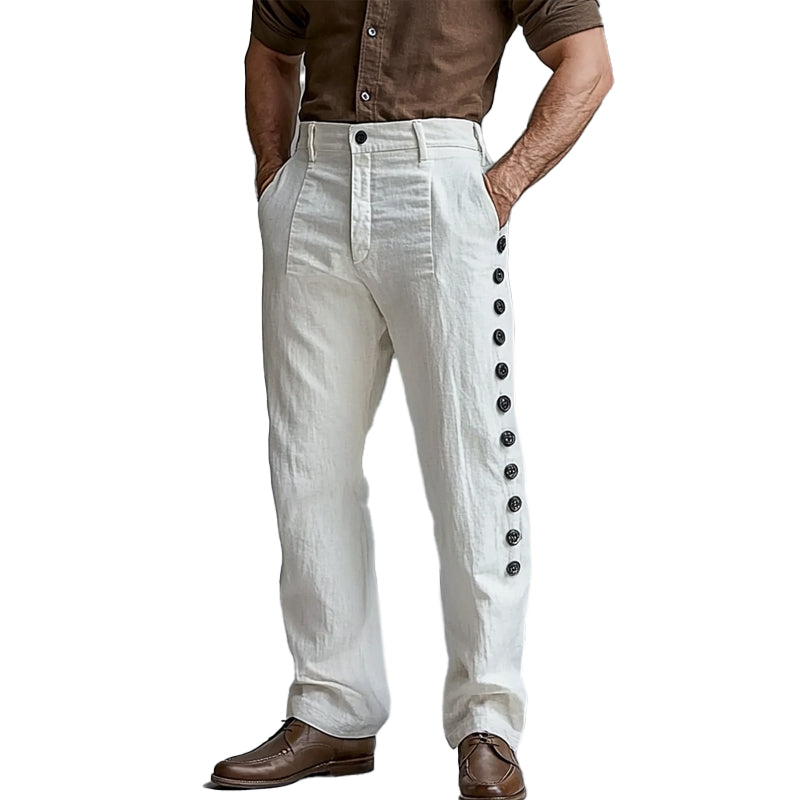 Men's Casual Slant Pocket Side Button Straight Pants 9899608539320