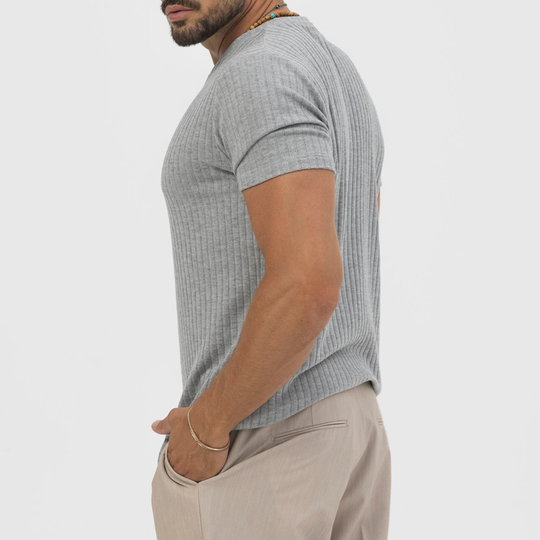 Men's Comfort Stretch Cotton Blend Striped Round Neck Short Sleeve T-shirt 9918990450872