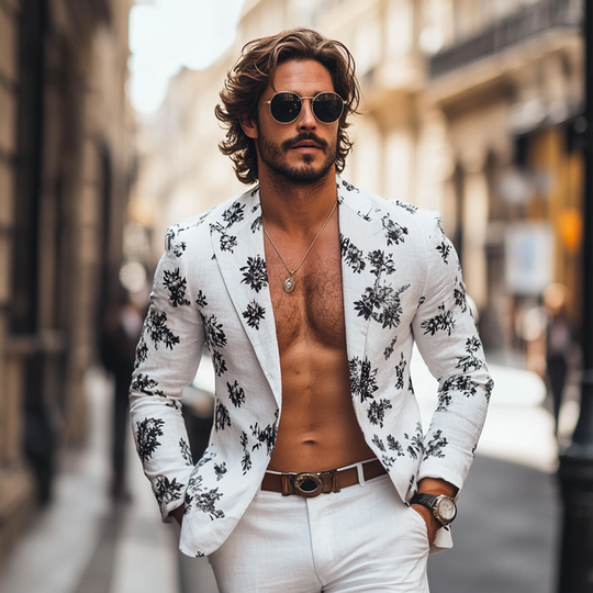 Men's Fashion Floral Peak Lapel One Button Casual Blazer DTT25072318