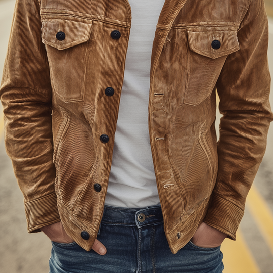 Men's Classic Casual Multi-pocket Lapel Corduroy Thin Jacket DTT25080604