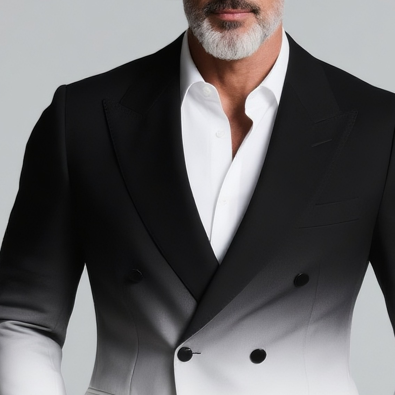Men's Gradient Peak Lapel Double Breasted Casual Blazer DTT25073107
