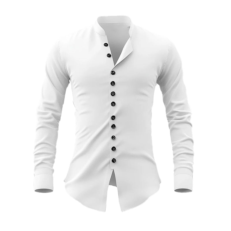 Men's Stand Collar Contrast Button Long Sleeve Shirt 9913233899704