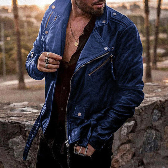 Men's Fashion Slim Lapel Motorcycle Leather Jacket 9261085360312