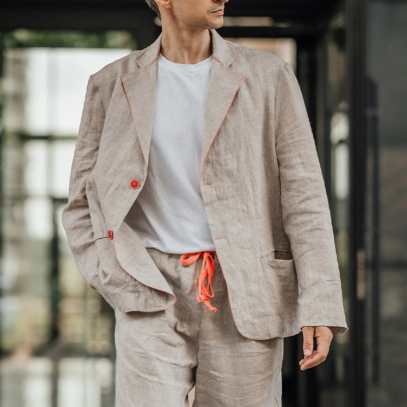 Men's Cotton and Linen Contrast Blazer 9893975916728