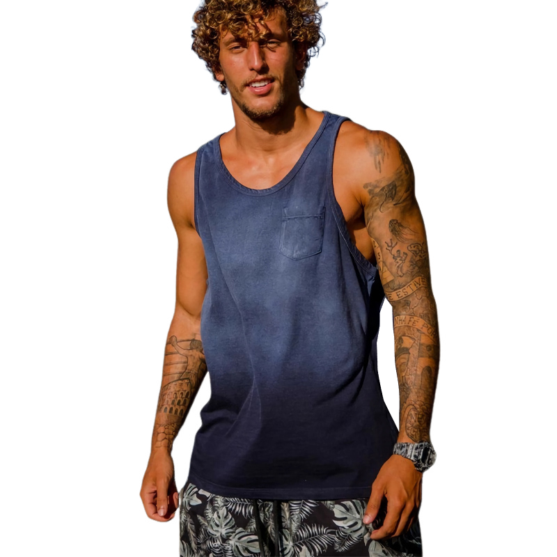 Men's Casual Blue Cotton Tie-Dye Vest 9911548248248