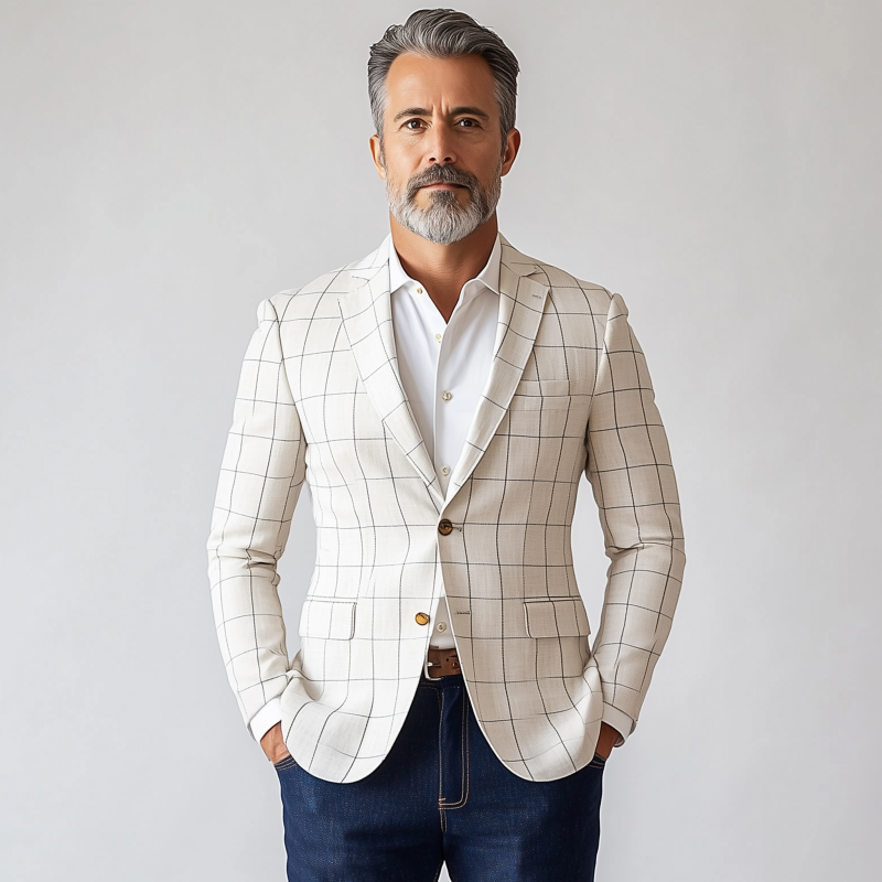 Men's Vintage Elegant Plaid Notch Lapel Single Breasted Slim Fit Blazer DTT25072307