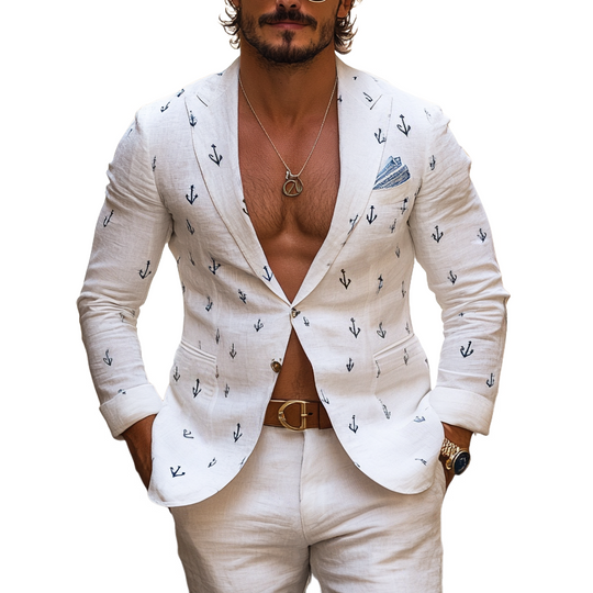 Men's Fashion Anchor Peak Lapel One Button Casual Blazer DTT25072319