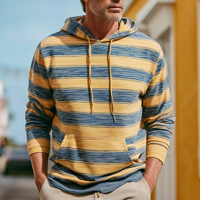 Men's Fashion Striped Print Cotton Blend Hooded Sweatshirt DTT25081806