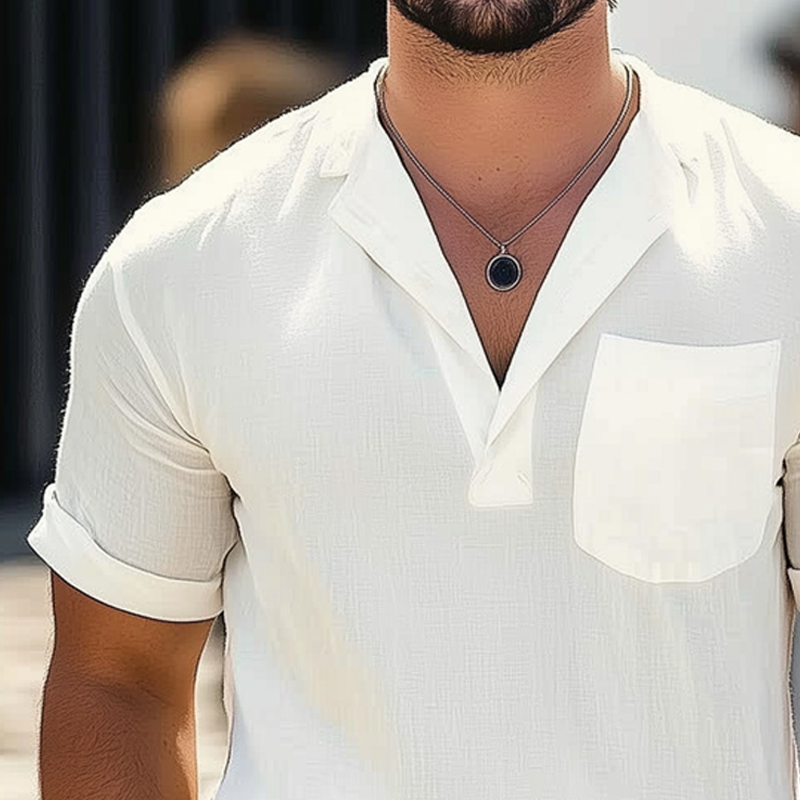 Men's Summer Business Cotton And Linen V-neck Short-sleeved T-shirt DTT25061102