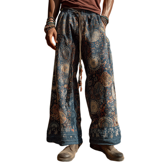 Men's Retro Casual Hippie Floral Print Loose Trousers DTT25080711