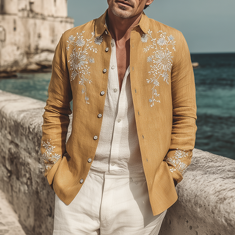 Men's Classic Vintage Exquisite Chest And Cuff Embroidery Cotton Linen Lapel Thin Jacket DTT25071808