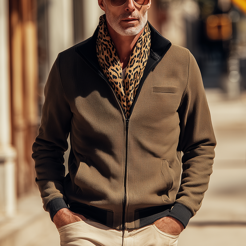 Men's Vintage Waffle Texture Long Sleeve Jacket DTT25081407