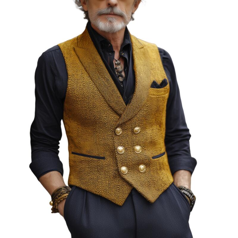 Men's Vintage Tweed Peak Lapel Double-Breasted Slim-Fit Suit Vest DTT25082911