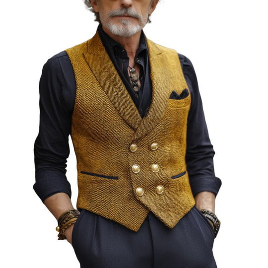 Men's Vintage Tweed Peak Lapel Double-Breasted Slim-Fit Suit Vest DTT25082911