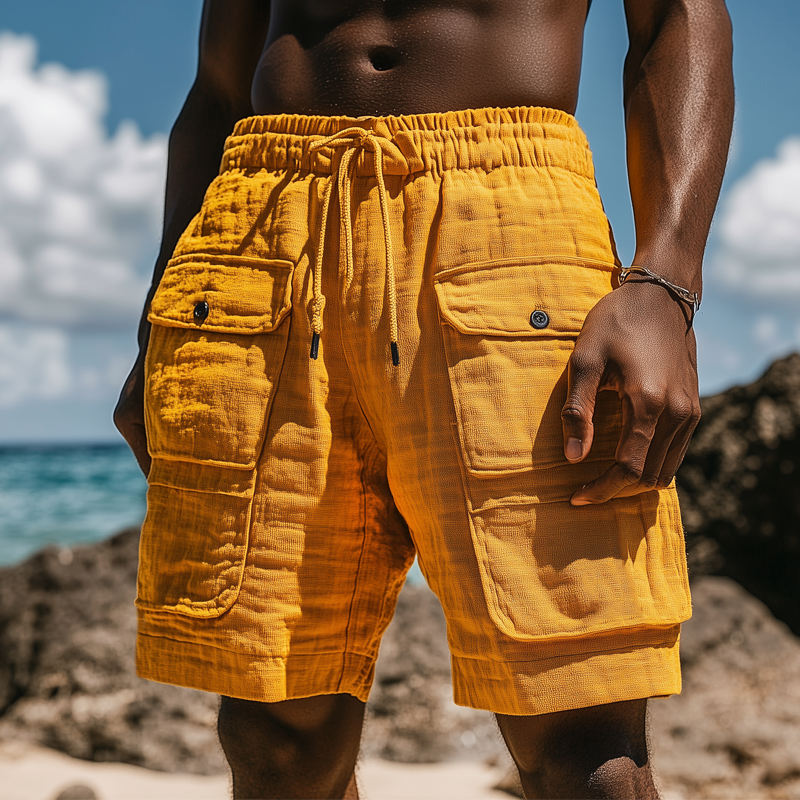 Men's Summer Classic Textured Lace-up Casual Sports Shorts DTT25062701