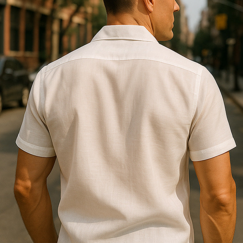 Men's Summer Comfortable Breathable Linen Embroidered Short Sleeve Shirt DDT25052808