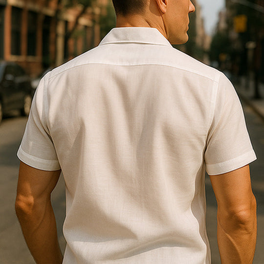Men's Summer Comfortable Breathable Linen Embroidered Short Sleeve Shirt DDT25052808