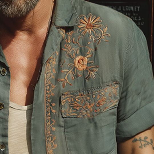 Men's Summer Exquisite Embroidered Short Sleeve Shirt DTT25061805