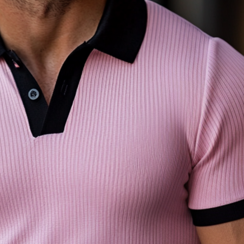 Men's Skin-friendly Ottoman Rib Colorblock Slim Fit Polo Shirt DTT25061317
