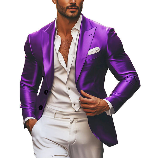 Men's Solid Color Single Breasted Silk Elegant Blazer 9904641736888