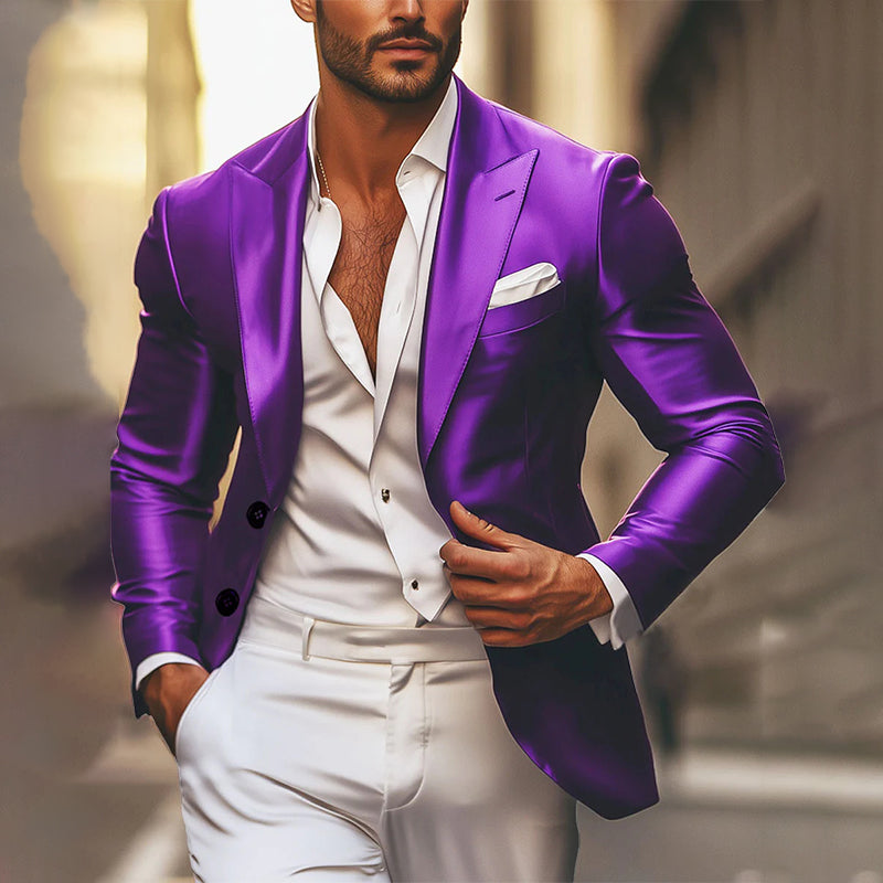 Men's Solid Color Single Breasted Silk Elegant Blazer 9904641736888