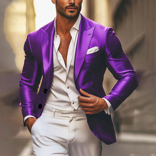 Men's Solid Color Single Breasted Silk Elegant Blazer 9904641736888