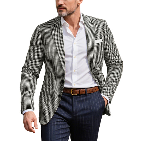 Men's Business Houndstooth Pattern Button Notch Lapel Blazer Dtt556023992