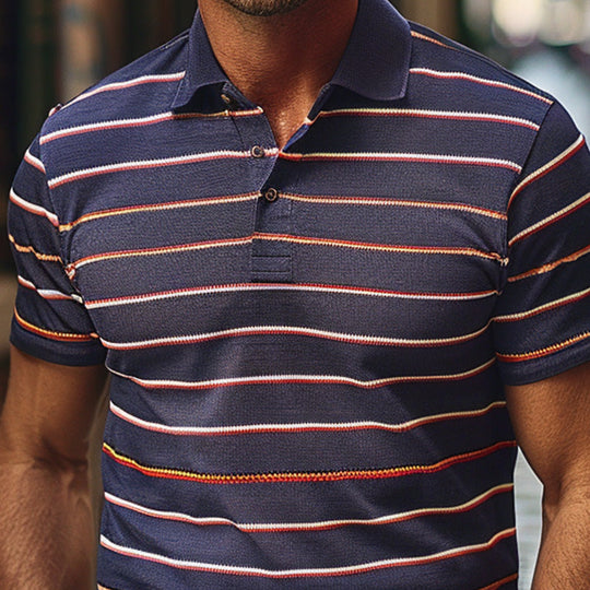 Men's Casual Striped Print Short-sleeved Breathable Polo Shirt DTT25061209