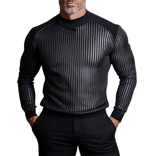Men's Casual Mock Neck Long Sleeve Rib Sweater 9903588343992