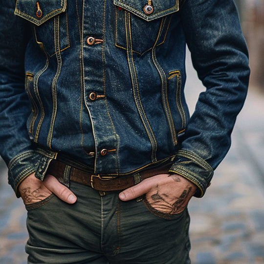 Men's Vintage Denim Lapel Single Breasted Jacket 9894194905272