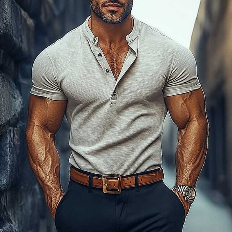 Men's Cotton Blend Short Sleeve Henley T-Shirt DTT25061107