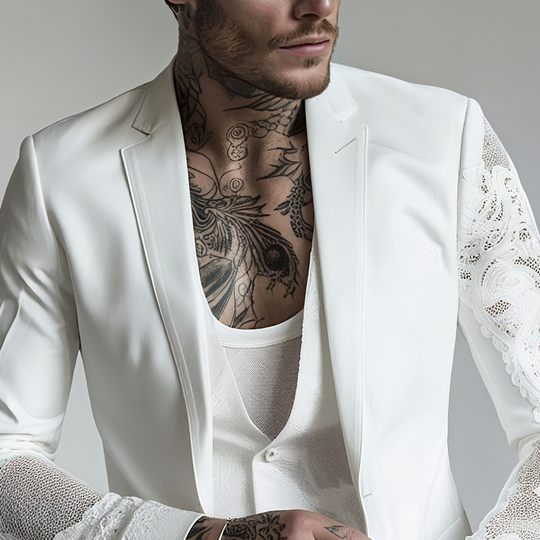 Men's Lace Sleeve Notch Lapel Two Buttons Blazer DTT25071718