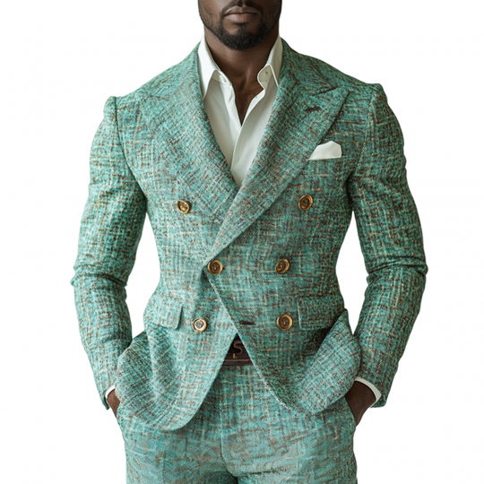 Men's Vintage Elegant Jacquard Peaked Lapel Double Breasted Slim Fit Suit Blazer DTT25080406