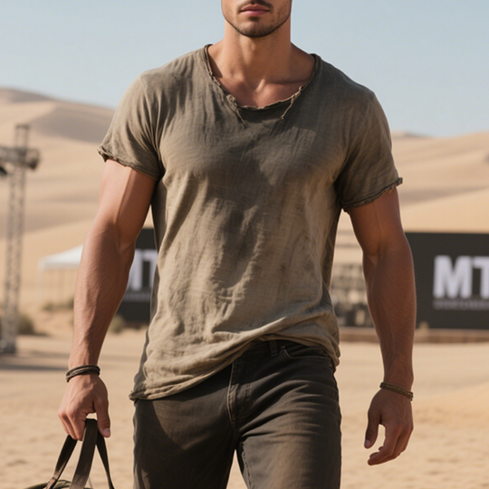 Men's Retro Casual Cotton Washed Distressed Round Neck Short Sleeve T-Shirt DTT25060514