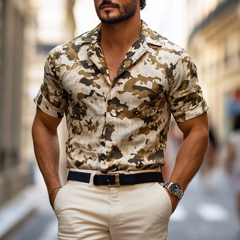 Men's Camouflage Print Lapel Short Sleeve Casual Shirt DTT25060905