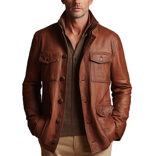 Men's Vintage Faux Leather Jacket DTT25081109