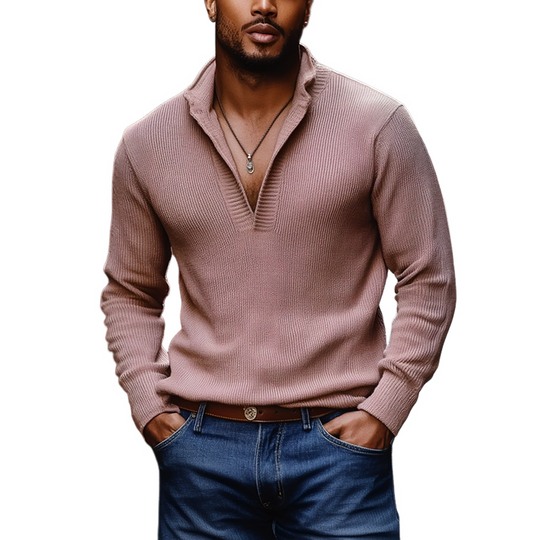 Men's Solid Color Knitted Stand Collar Long Sleeve Sweater 9903260631224