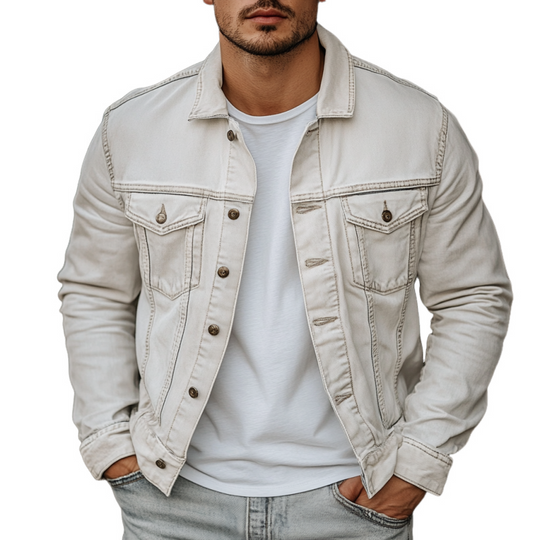 Men's Classic Casual Solid Color Washed Denim Jacket 9892386046136