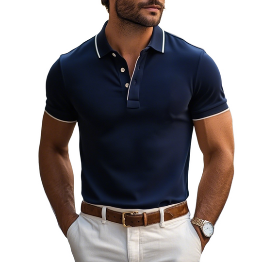 Men's Colorblock Trim Lapel Short Sleeve Polo Shirt DTT25061705