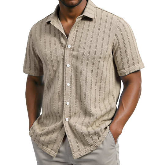 Men's Solid Color Striped Textured Short Sleeve Shirt DTT25062617