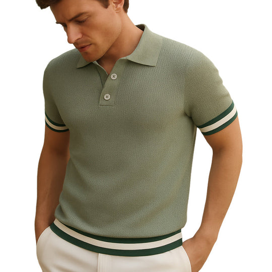 Men's Summer Business Polo Neck Knitted Short Sleeve T-Shirt DTT25060405