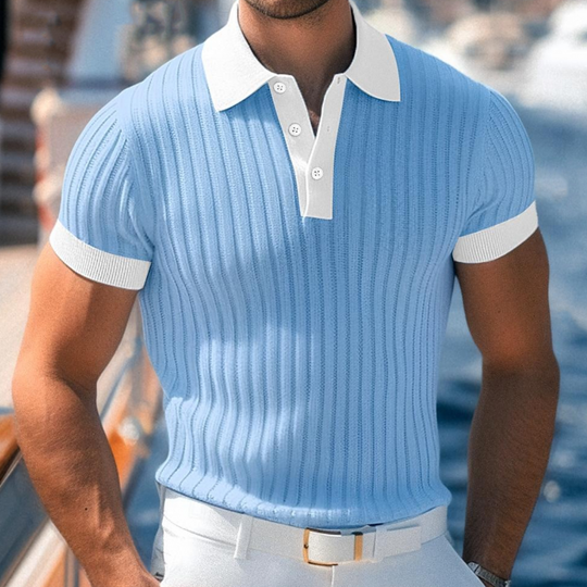 Men's Casual Breathable Contrast Color Lapel Slim Fit Knitted Short-sleeved Polo Shirt DTT25072809