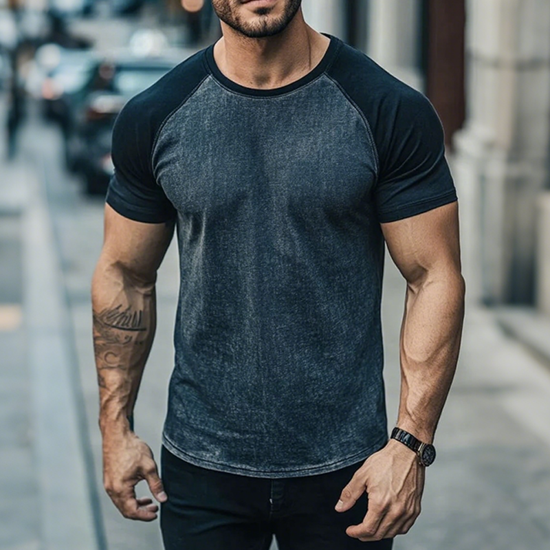 Men's Colorblock Round Neck Short Sleeve T-shirt DTT25061303