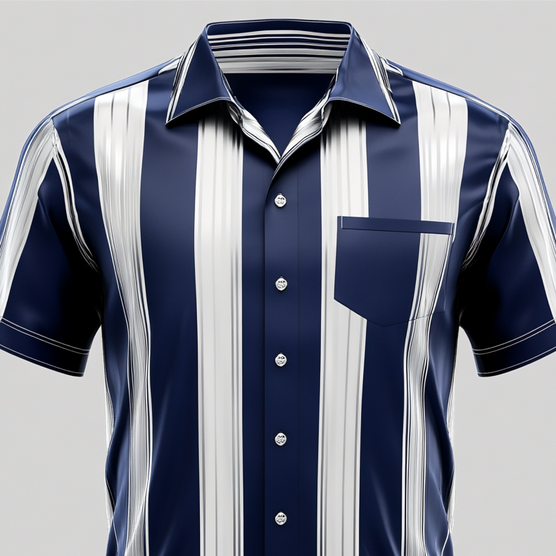Men's Stripe Pattern Chest Pocket Button Short Sleeve Shirt 9953099874488