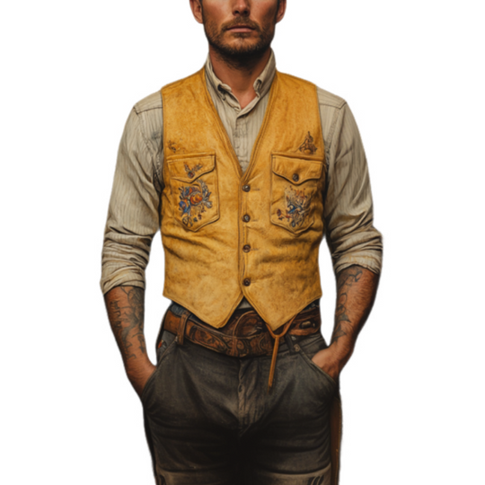 Men's Classic Vintage American Western Embroidery Slim Suede Vest 9903595126968