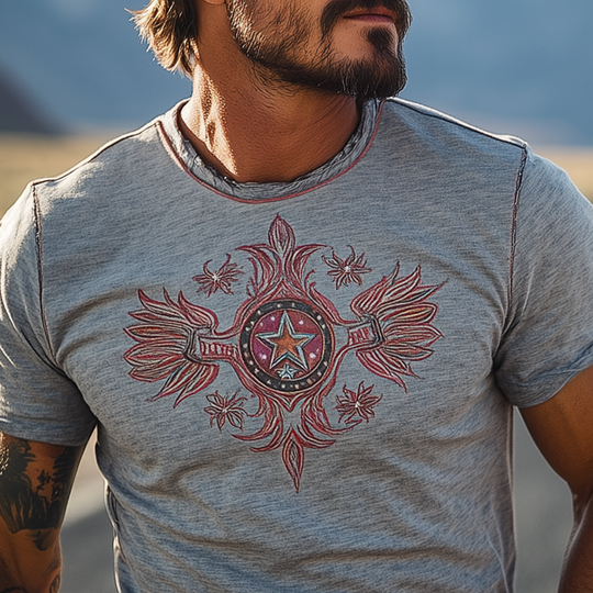 Men's Fashion Casual Western Tough Style Bamboo Cotton Blended Printed Slim Short-sleeved T-shirt DTT25061602