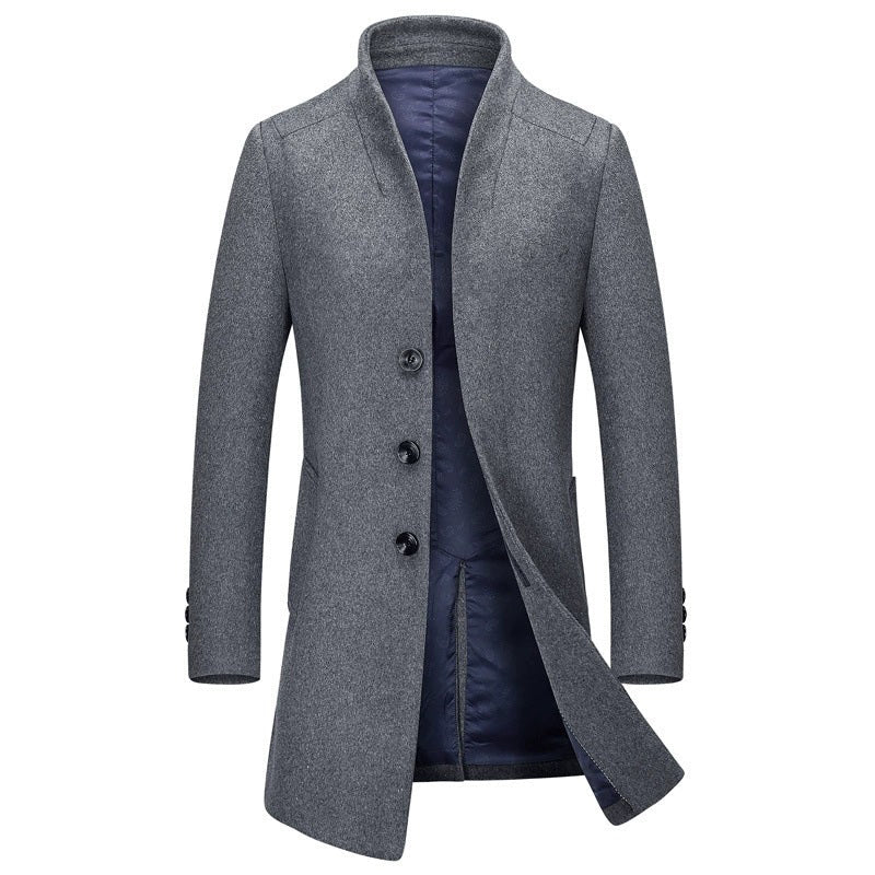 Men's Wool Stand Collar Midi Length Coat 9885797187768